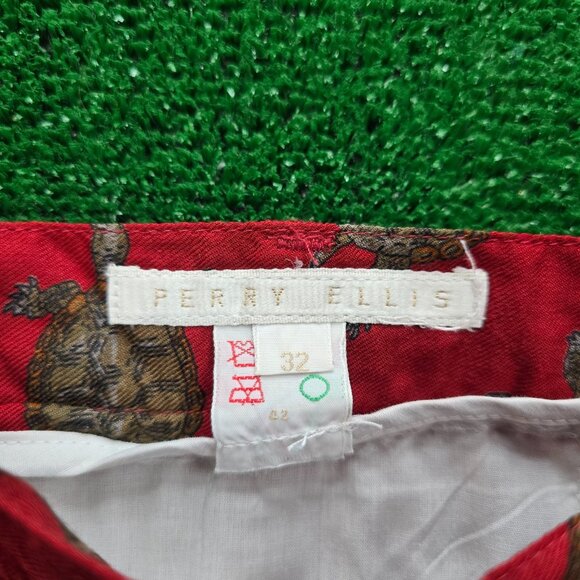 Perry Ellis Shorts Mens 32 Red Chino Sea Turtle All Over Print AOP Summer Beach - Picture 5 of 7